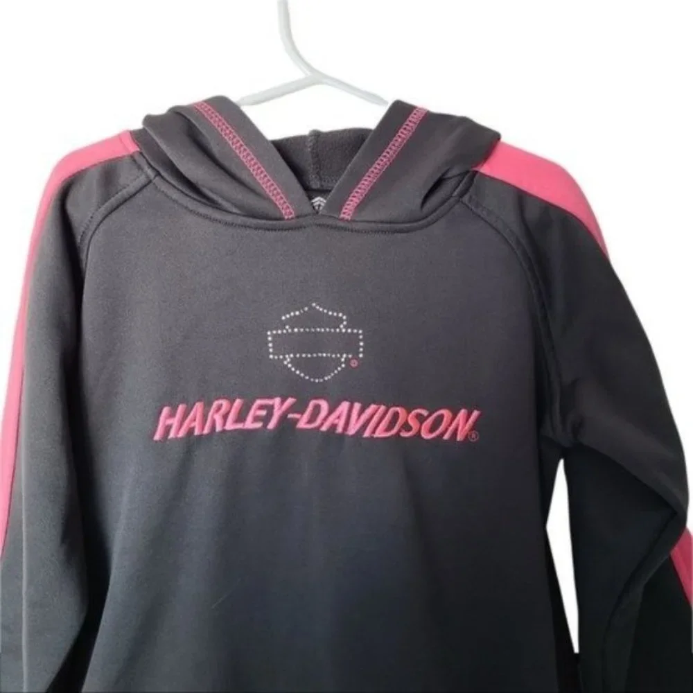 Harley Davidson Sweatshirt Embroidered Logo Rhinestone Girls‎ Kids 6X Years Gray